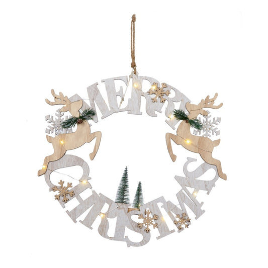 Premier Wooden Merry Christmas Wreath With Reindeers