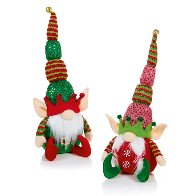 Premier Red Green Elf Sitting Gnome Asst