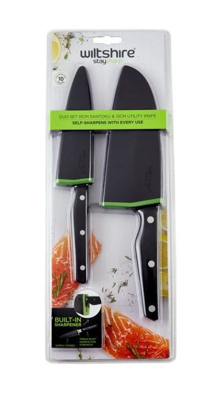 Wiltshire Staysharp Triple Rivet Duo Set Santoku & Utility Knife