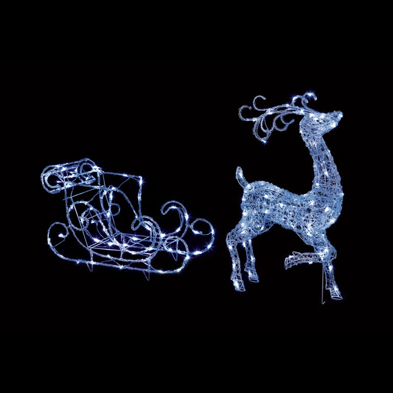 Premier Reindeer & Sleigh 140 White LED