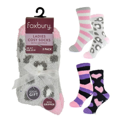 RJM Ladies Design Cosy Socks With Gripper