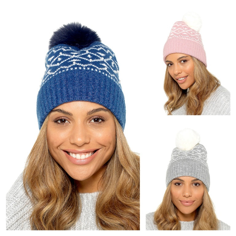 Bonnet à pompon RJM pour femme avec détail de perles