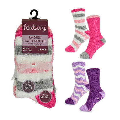 RJM Ladies Stripe Cosy Socks With Gripper