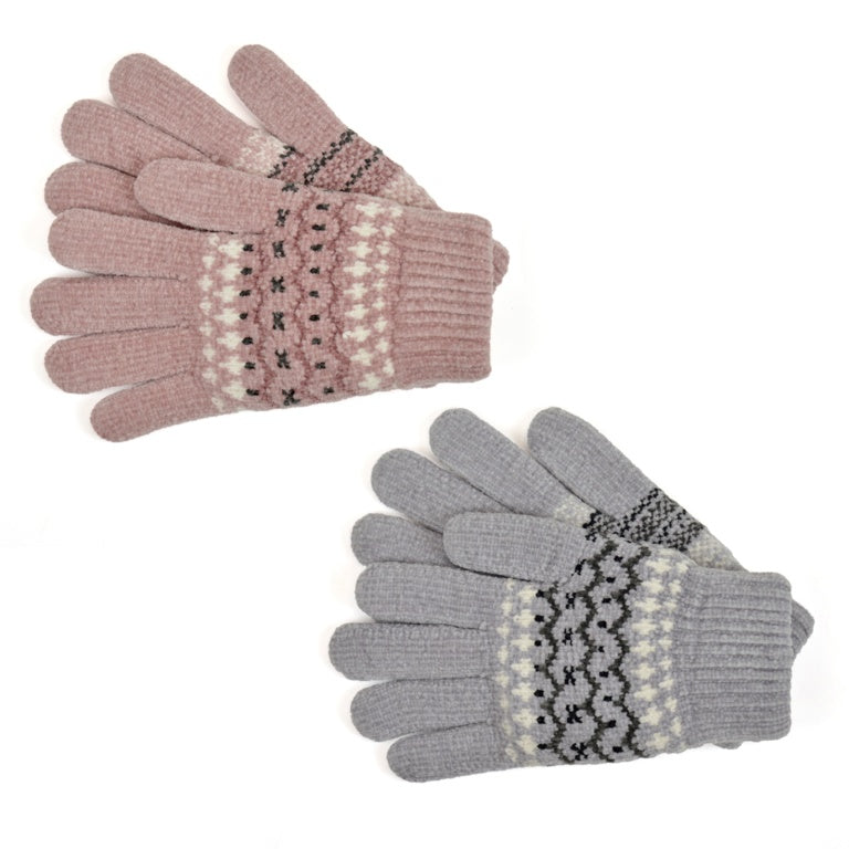 RJM Ladies Fairisle Design Chenille Gloves