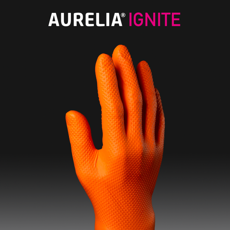 Aurelia Ignite Heavy Duty Orange Powder Free Nitrile Gloves