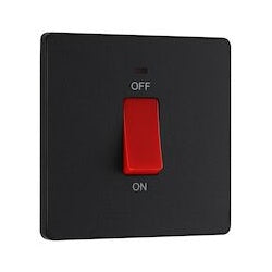 BG 45a Double Pole Plastic Square Cooker Switch With LED Matt Black