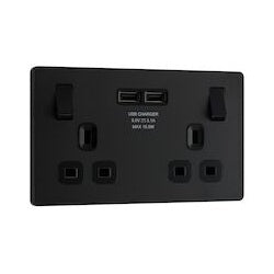 BG 13a 2g Plastic Switched Socket With 2 USBs