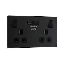 BG 13a 2g Plastic Switched Socket With 2 USBs Matt Black