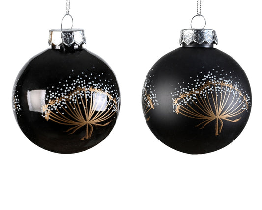 Kaemingk Shatterproof Bauble Shiny Matt Black Flower