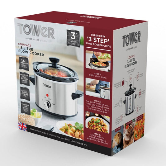 Tower Stainless Steel Slow Cooker 1.5L