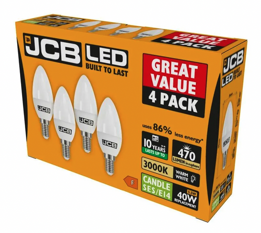 Vela JCB SES 3000k E14 Blanco Cálido 6w Pack 4