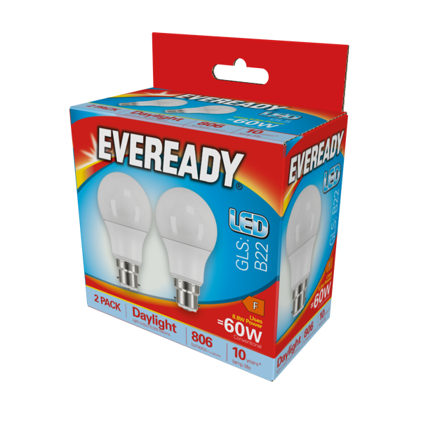Eveready LED GLS BC B22 6500k Daylight Pack 2
