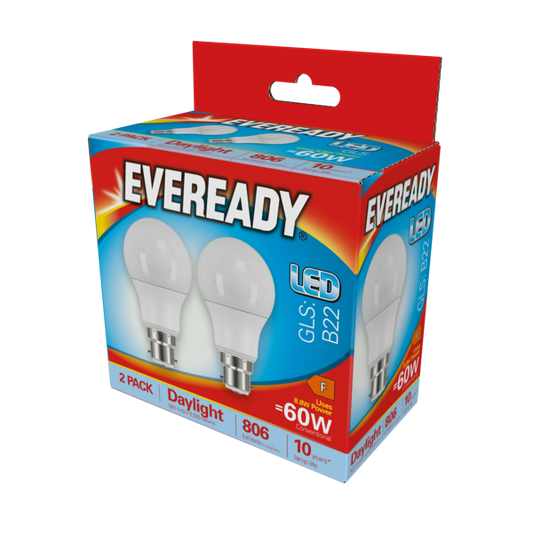 Eveready LED GLS BC B22 6500k Daylight Pack 2