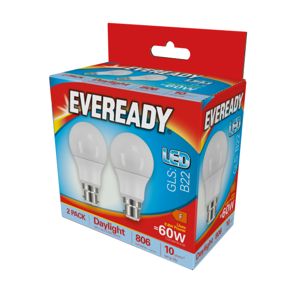 Eveready LED GLS BC B22 6500k Luz Diurna Pack 2