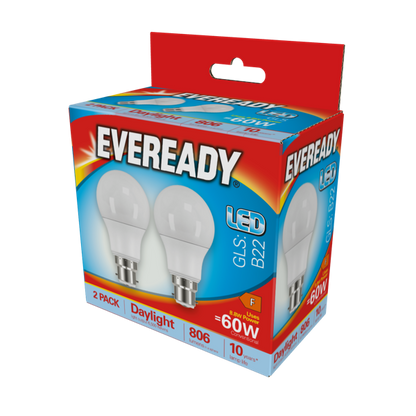 Eveready LED GLS BC B22 6500k Luz Diurna Pack 2