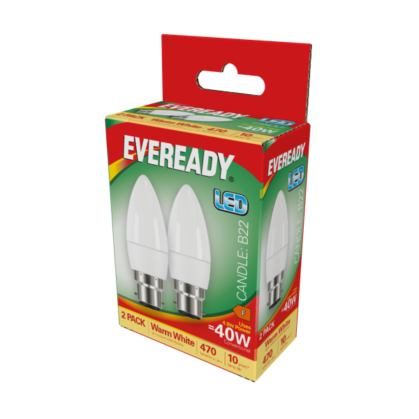 Eveready LED Candle BC B22 Warm White 3000k Pack 2