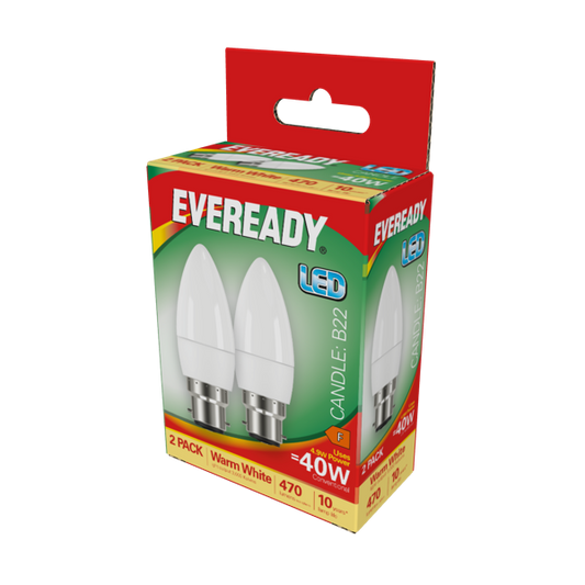 Eveready LED Candle BC B22 Warm White 3000k Pack 2