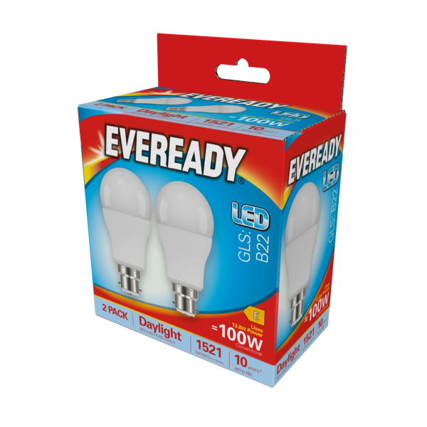 Eveready LED GLS BC B22 6500k Daylight Pack 2