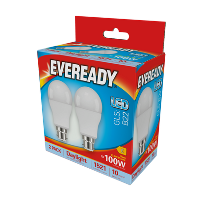 Eveready LED GLS BC B22 6500k Daylight Pack 2