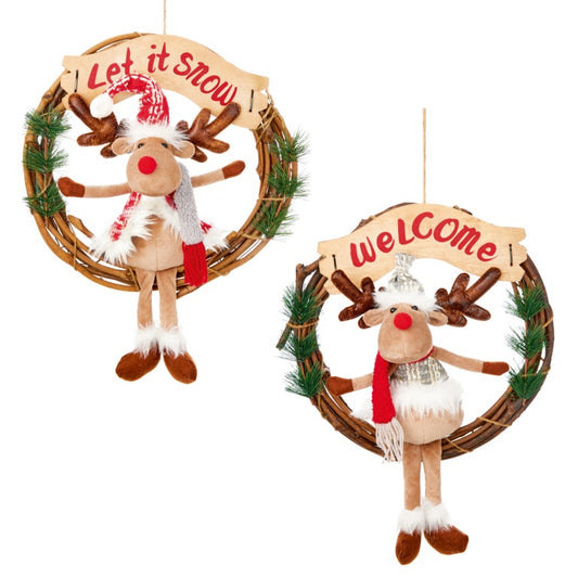 Premier Plush Reindeer In Wooden Wreath