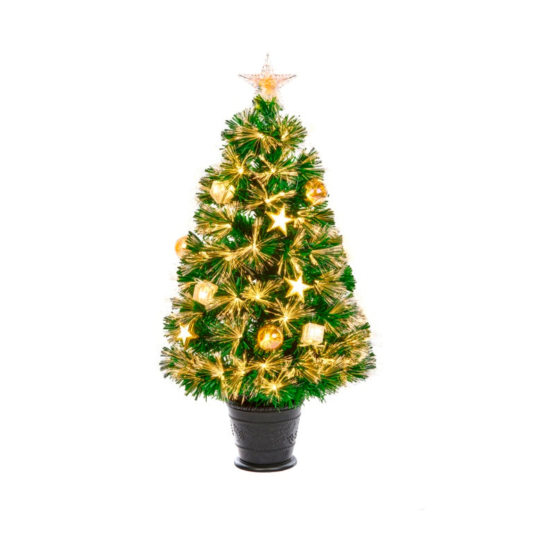 Premier Burst Fibre Optic Tree With Gold Baubles