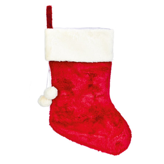 Premier Red Stocking With Fur Trim & Pom Poms