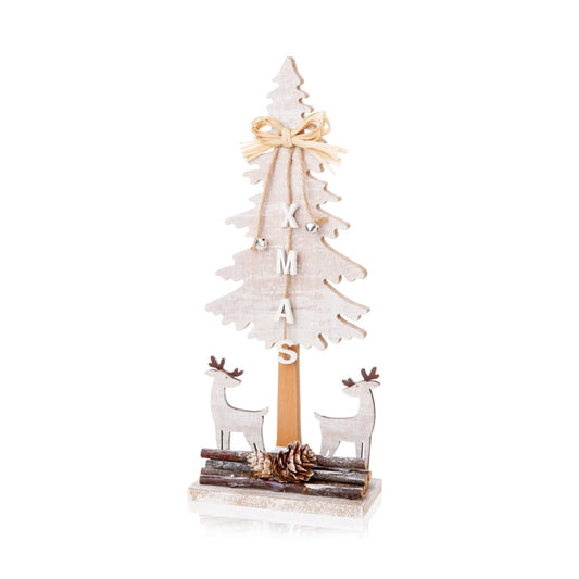 Premier Wood Tree With Reindeer Table Decoration