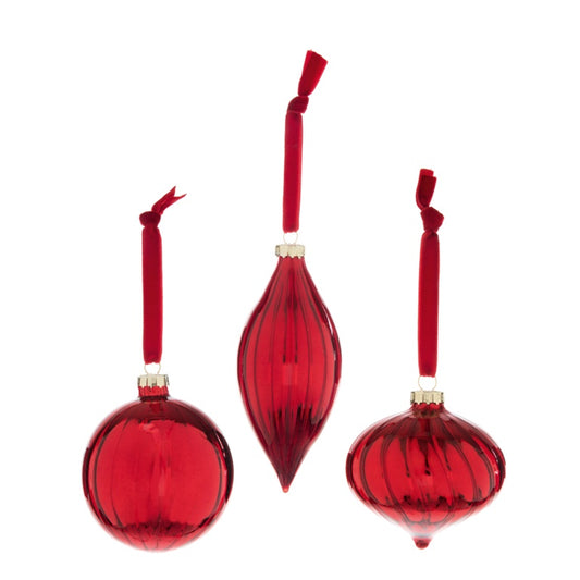 Premier Red Ribbed Glass Bauble