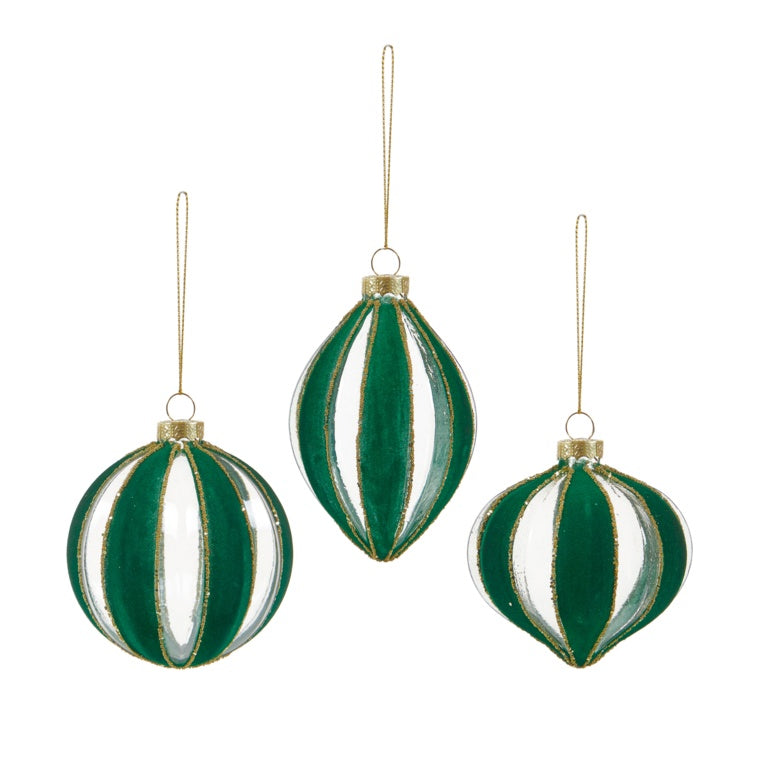 Premier Green With Clear Glitter Stripe Bauble