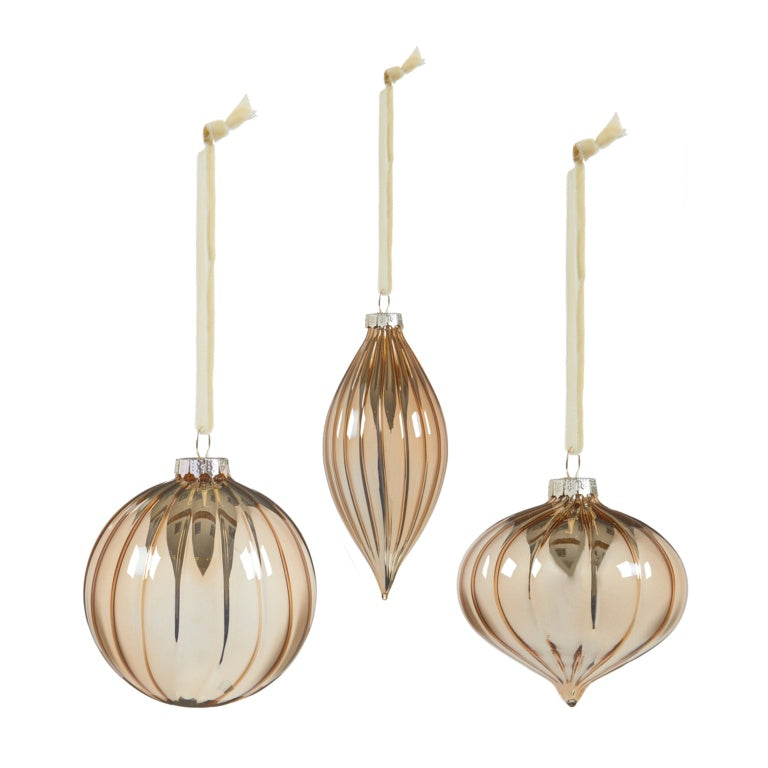 Premier Champagne Gold Ribbed Glass Bauble