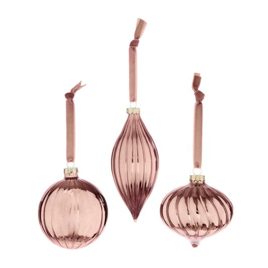 Premier Pink Ribbed Glass Bauble