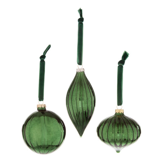 Premier Green Ribbed Glass Bauble