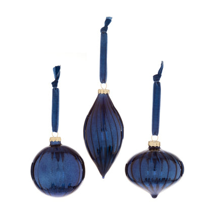 Premier Blue Ribbed Glass Ornament