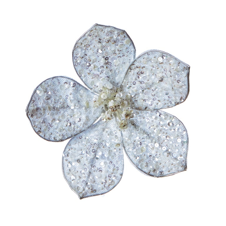 Premier Silver Glitter Flower With Clip