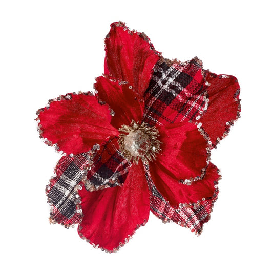 Premier Red Tartan With Silver Poinsettia