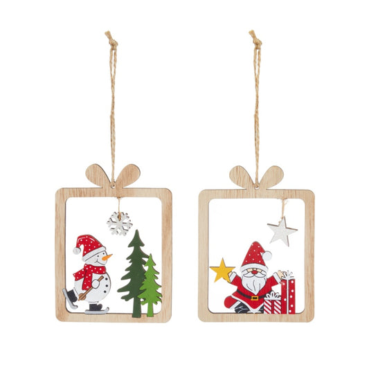 Premier Wooden Scene In Present Hanging Decoration