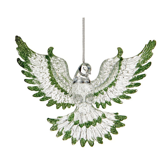 Premier Clear Dove With Green Glitter Edge Hanging Decoration