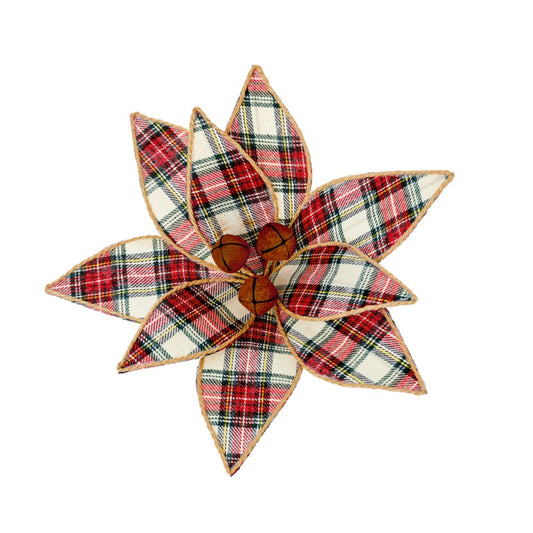 Premier Red Tartan Poinsettia With Clip