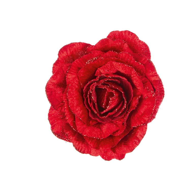 Premier Red Velvet Glitter Rose On Clip