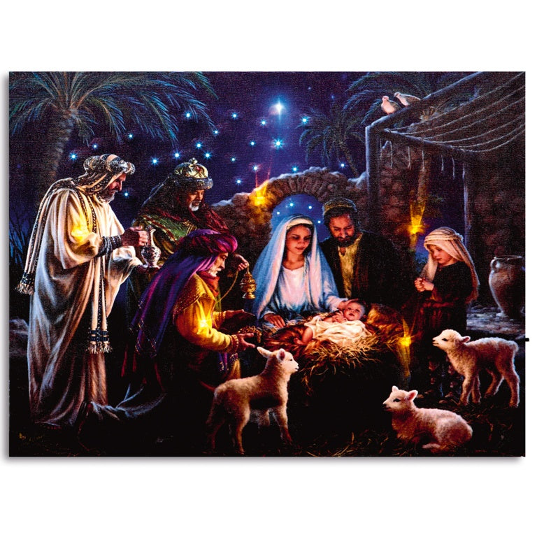 Premier Nativity Scene Canvas With 5 LEDs