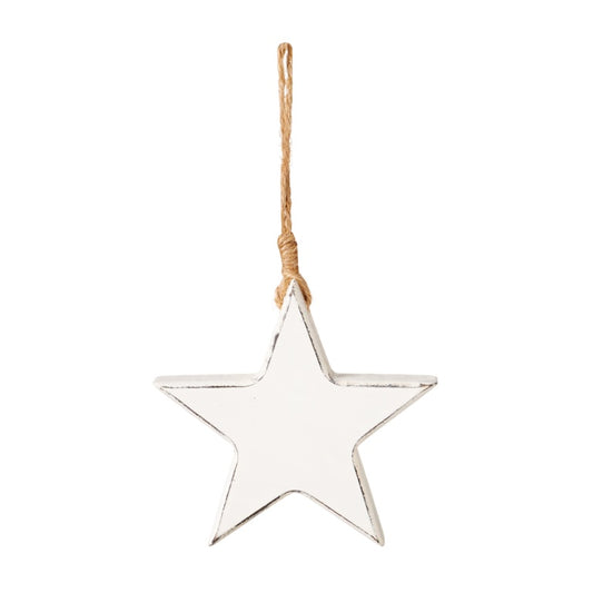 Premier White Wood Star Hanging Decoration