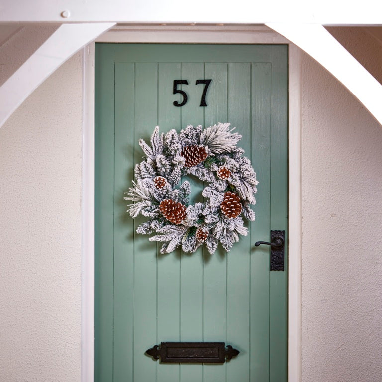 Premier Flocked PE Wreath With Cones