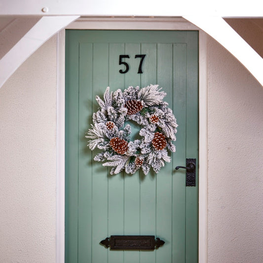 Premier Flocked PE Wreath With Cones