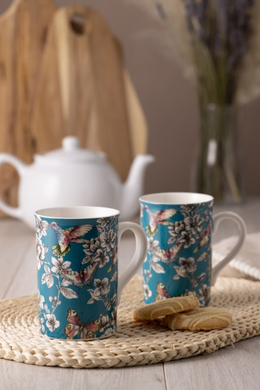 Taza verde azulado floral colibrí de Price &amp; Kensington