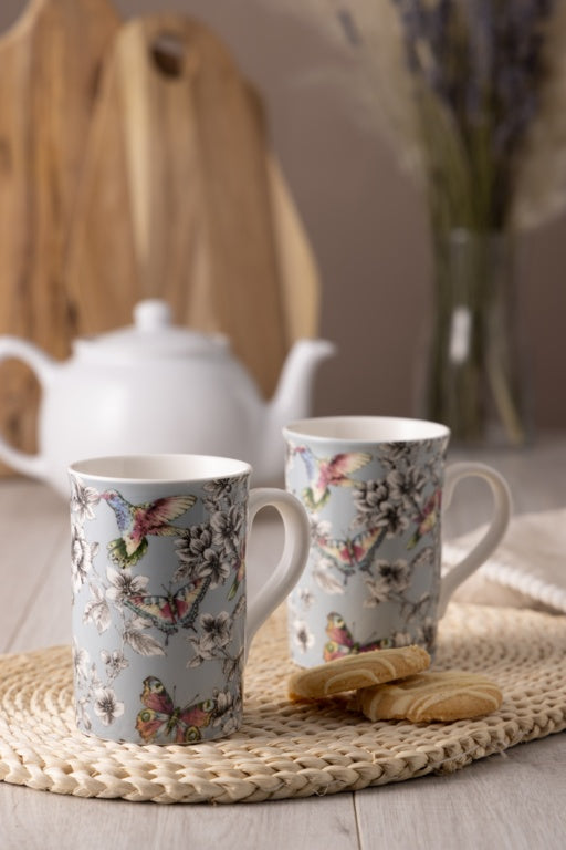 Price & Kensington Hummingbird Floral Mug Duckegg Blue