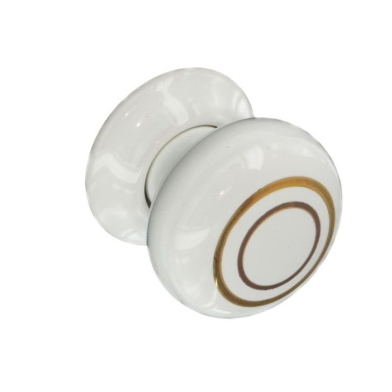 Securit Ceramic Door Knobs White/Gold Lines (Pair)