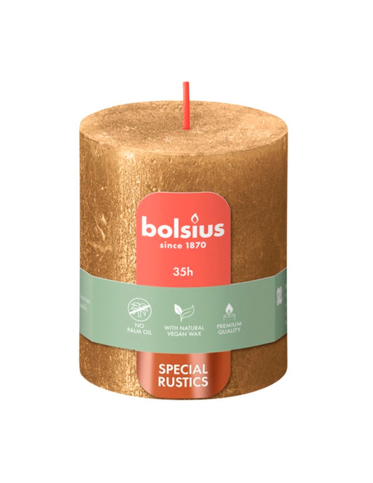 Vela Pilar Rústica Bolsius Oro Brillo