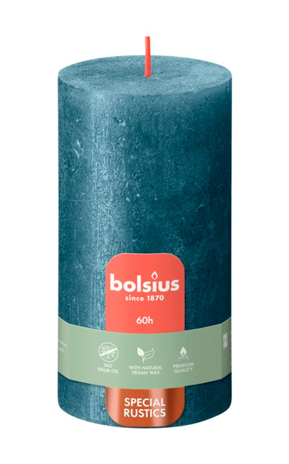 Bougie pilier rustique Bolsius bleu scintillant