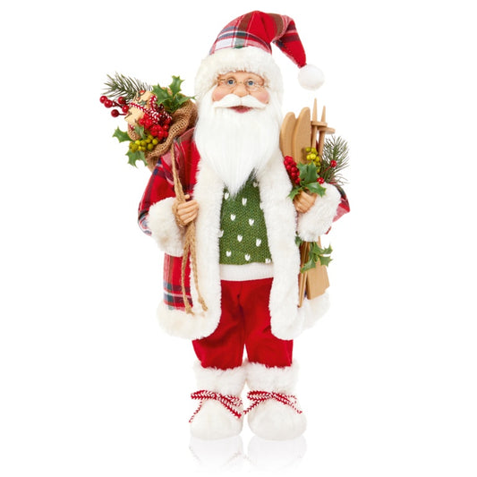 Premier Red Tartan Santa With Floristry 50cm