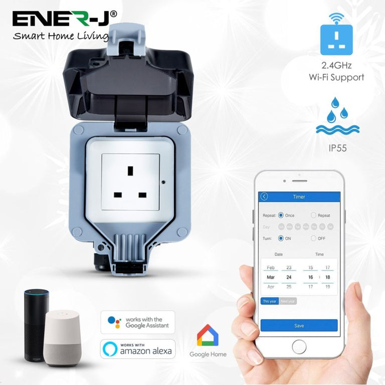 ENER-J Smart Wifi Enchufe único para exteriores resistente a la intemperie